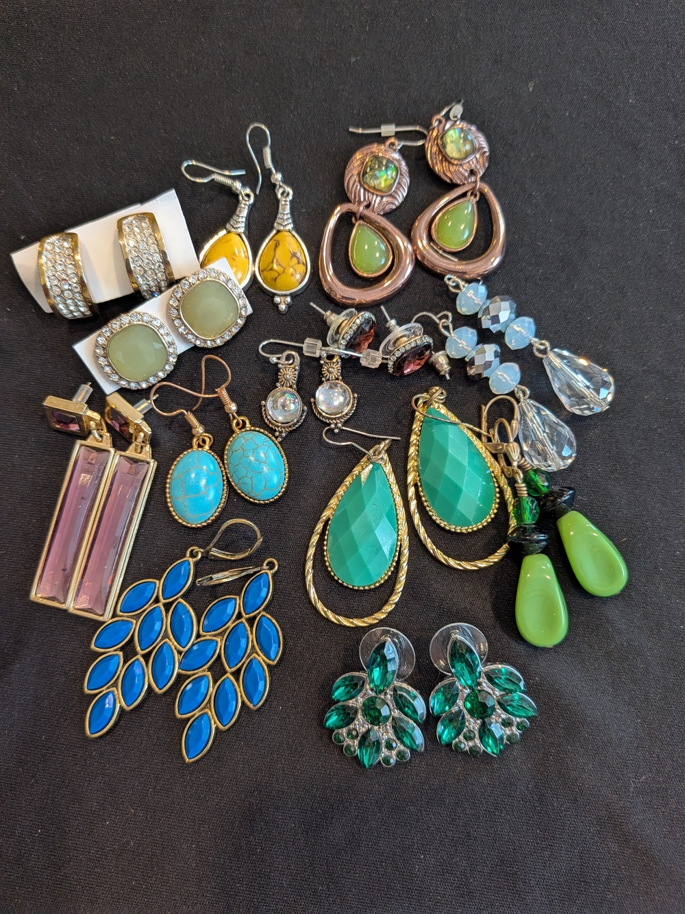 Assorted Green and Teal Women’s Teardrop Earrings - Fashion Jewelry Set Of 13 Pa